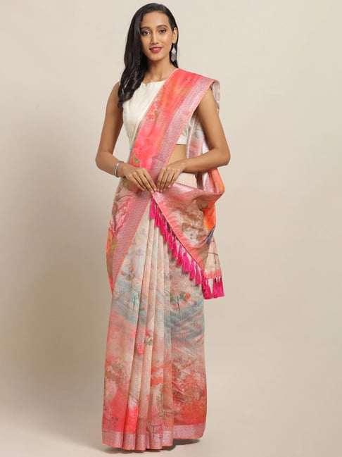 Vastranand Pink Printed Saree With Unstitched Blouse Price in India