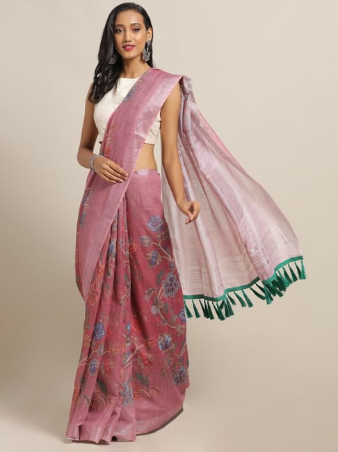 Vastranand Peach Floral Print Saree With Unstitched Blouse Price in India