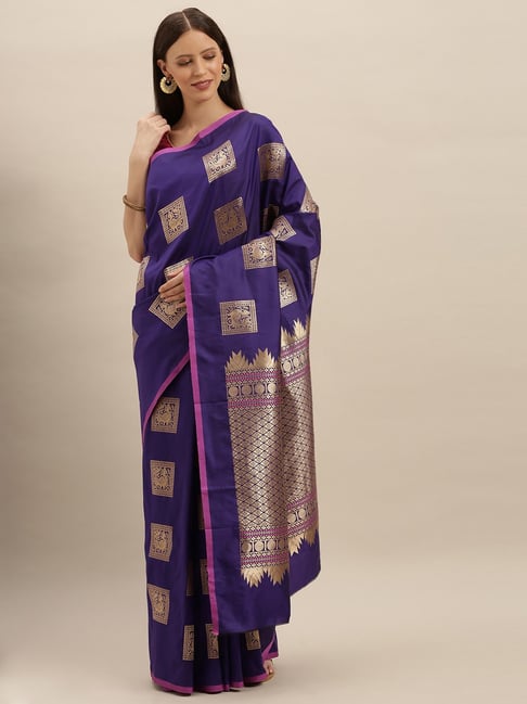 Vastranand Purple Woven Saree With Unstitched Blouse Price in India