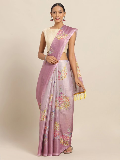 Vastranand Mauve Floral Print Saree With Unstitched Blouse Price in India