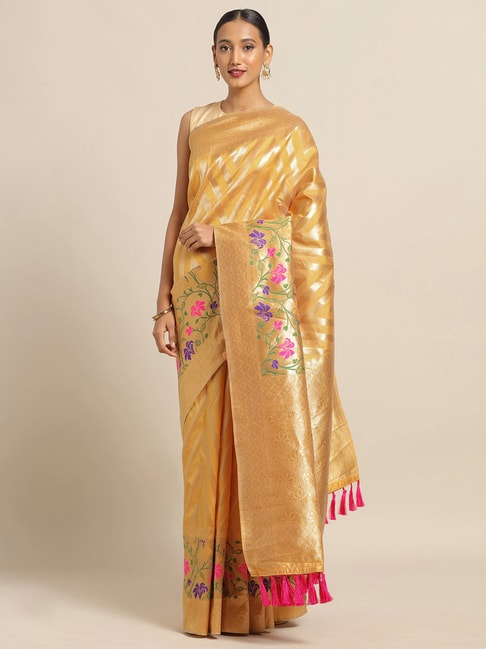Vastranand Yellow Woven Saree With Unstitched Blouse Price in India