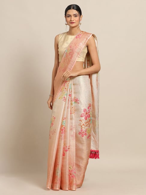 Vastranand Blush Pink Floral Print Saree With Unstitched Blouse Price in India