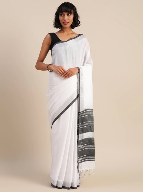 Vastranand White & Black Saree With Unstitched Blouse Price in India