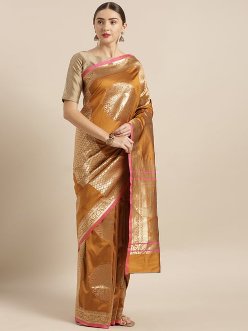 Vastranand Mustard Woven Saree With Unstitched Blouse Price in India