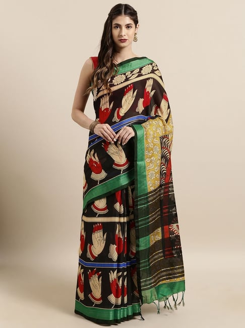 Vastranand Black Printed Saree With Unstitched Blouse Price in India