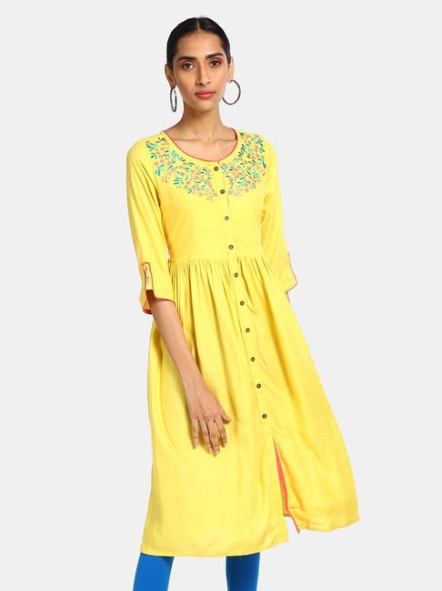 Anahi by Unlimited Yellow Printed Fit & Flare Kurta