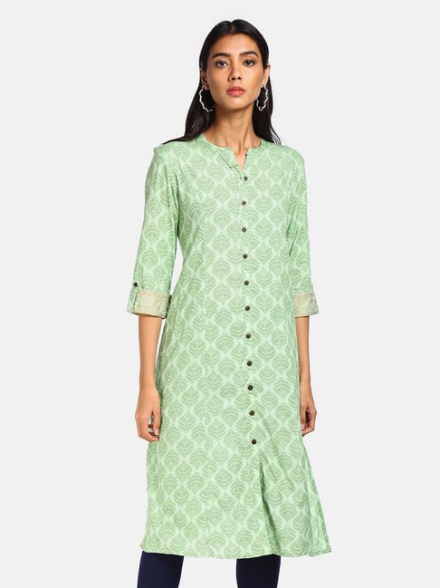 Karigari by Unlimited Green Printed A Line Kurta