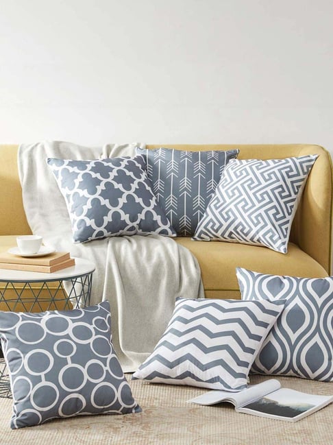 MODERN HOMES Grey Cotton Cushion Covers - Set of 6