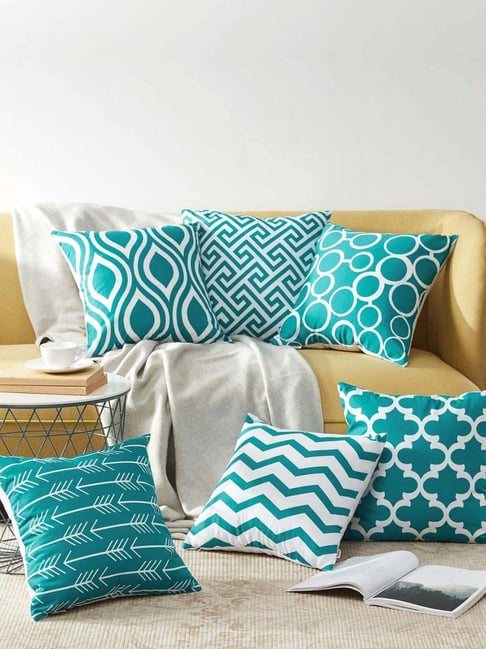 MODERN HOMES Aqua Blue Cotton Cushion Covers - Set of 6-picture-26
