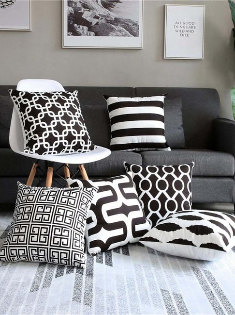 MODERN HOMES Black Cotton Cushion Covers Set of