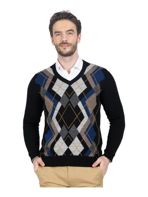 Buy Monte Carlo Black Grey Printed Sweater for Mens Online