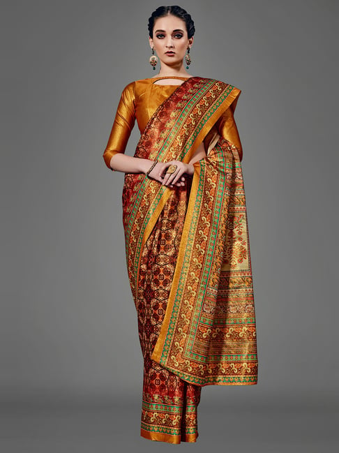 Saree Mall Maroon Printed Saree With Blouse Price in India