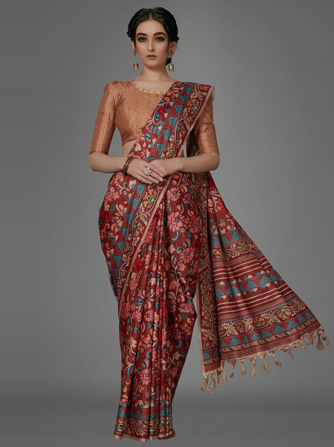 Saree Mall Maroon Printed Saree With Blouse Price in India