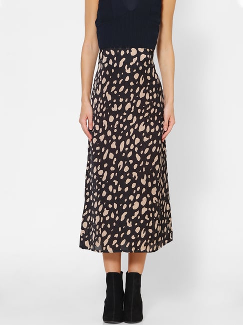 Only Black & Beige Printed A-Line Skirt