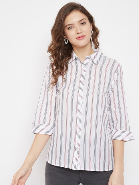 MADAME White Striped Shirt Price in India