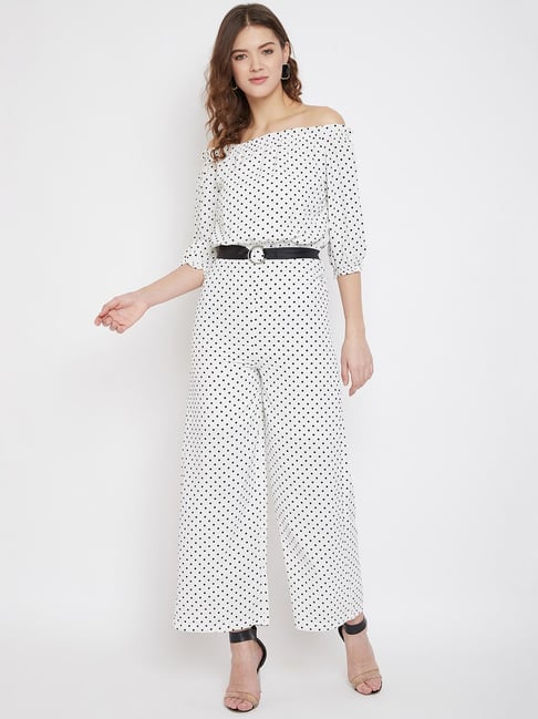 white and black polka dot jumpsuit