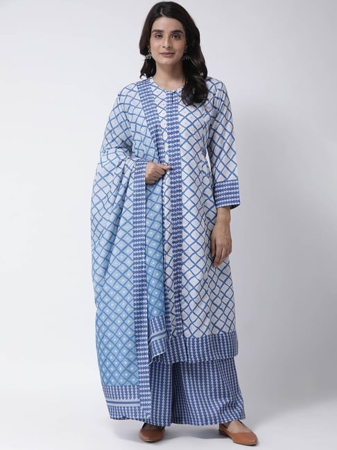 Hangup Blue Embellished Kurta With Palazzo & Dupatta