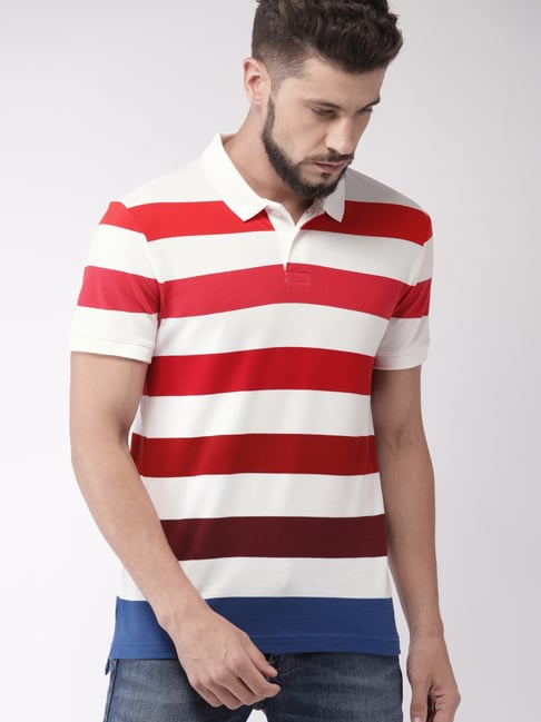 Buy Levis White Red Cotton Striped Polo T-Shirt for Mens Online