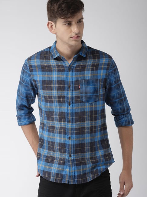 Levis blue shop check shirt