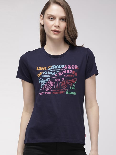 Buy Levi s Blue Cotton Printed T Shirt for Women Online Tata CLiQ