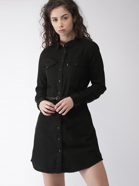 Denim Annie Shirt Dress Solid Black | UNTUCKit