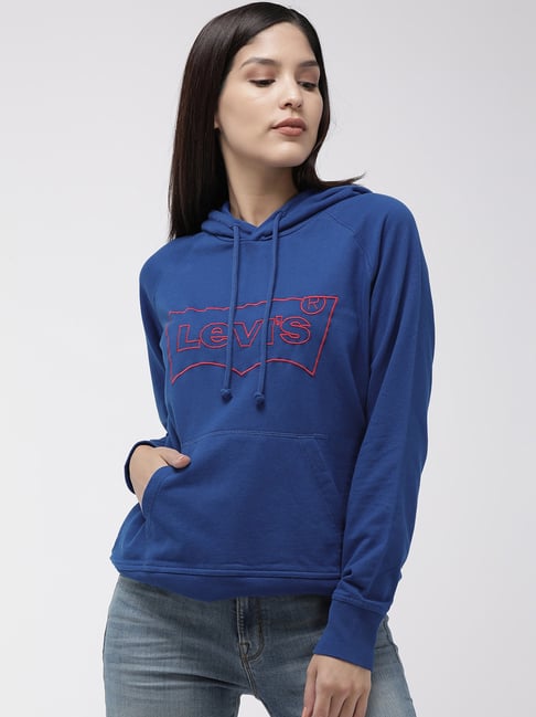 Levi's Royal Blue Cotton Logo Pattern Hoodie