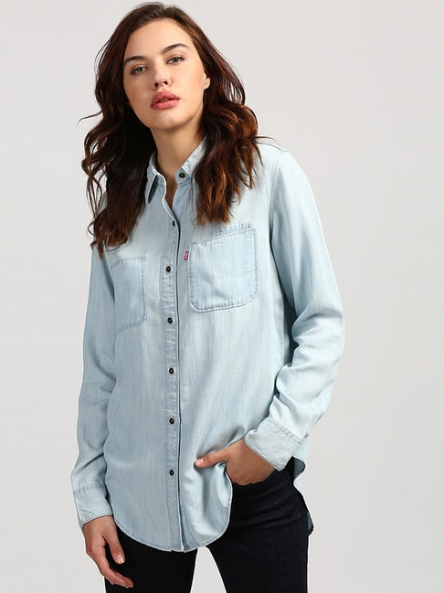 Buy Levi's Blue Boyfriend Fit Shirt for Women Online @ Tata CLiQ