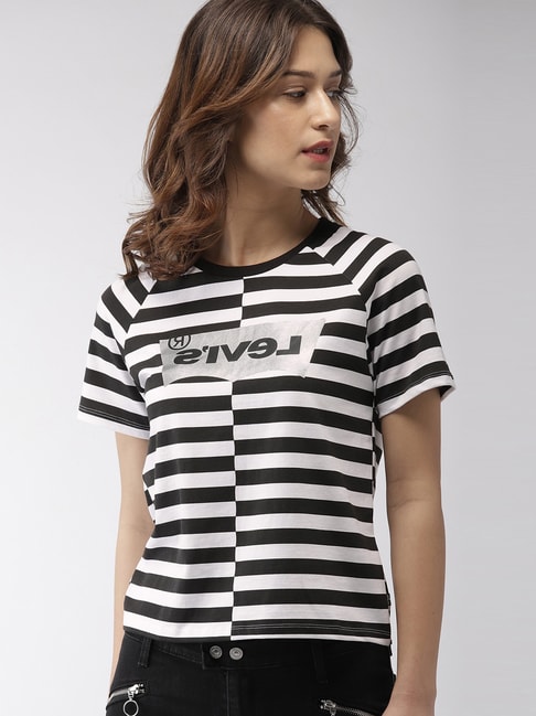 Buy Levi's Black & White Cotton Striped T-Shirt for Women Online @ Tata CLiQ