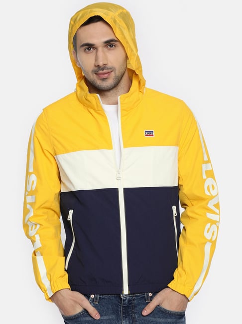 Levi'S Yellow Blue Regular Fit Color Block Hooded Jacket