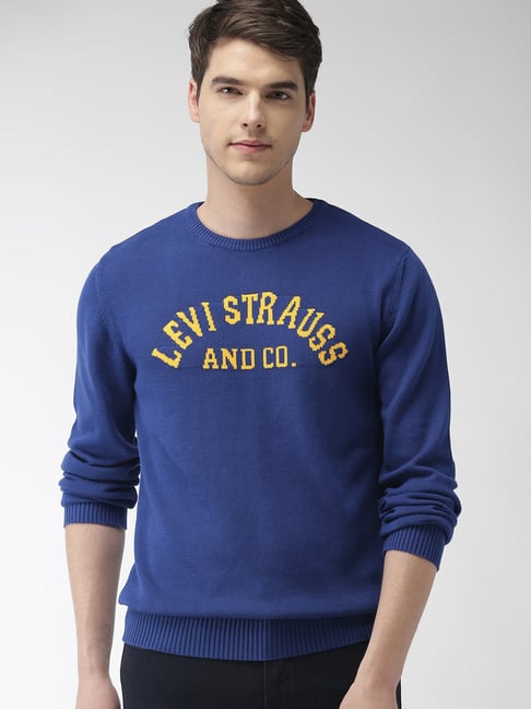 Buy Levi'S Blue Cotton Logo Printed Sweater for Mens Online @ Tata CLiQ