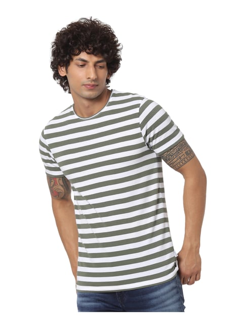 olive green and white striped t shirt