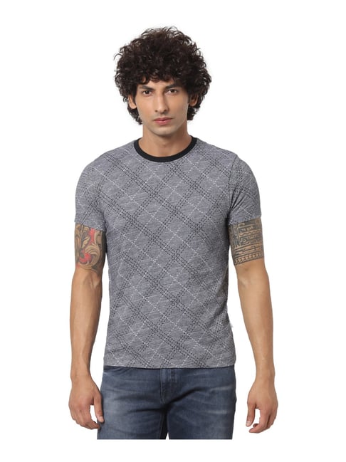 Jack & Jones Grey Cotton Slim Fit Printed T-Shirt