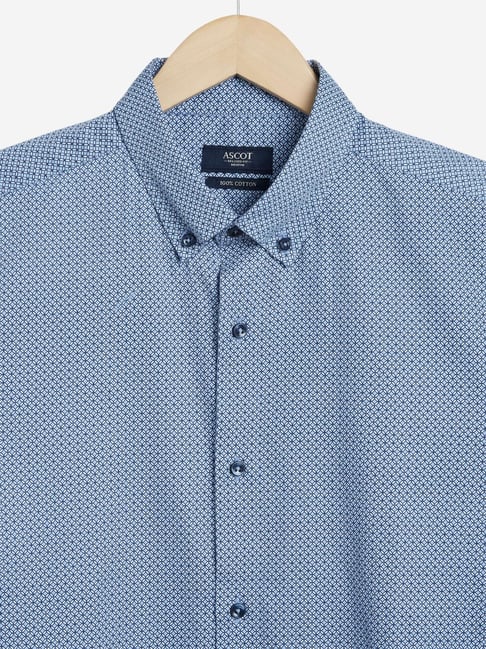 Buy Ascot by Westside Blue Geometrical Print Relaxed Fit Shirt Online ...