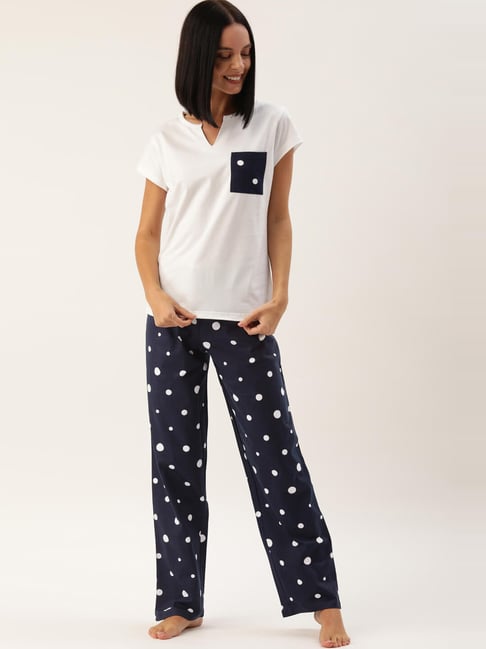 Slumber Jill Off-White & Navy Cotton Top Pyjama Set