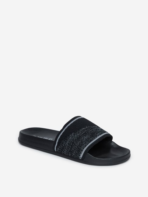 Buy SOLEPLAY by Westside Black Knitted Pool Slides Online at best price ...