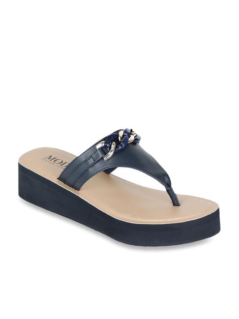 Mode by Red Tape Women's Navy Thong Wedges