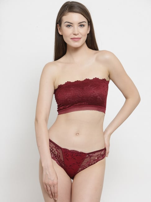 Buy PrettyCat Maroon Lace Bandeau Bra & Panty Set for Women Online @ Tata  CLiQ