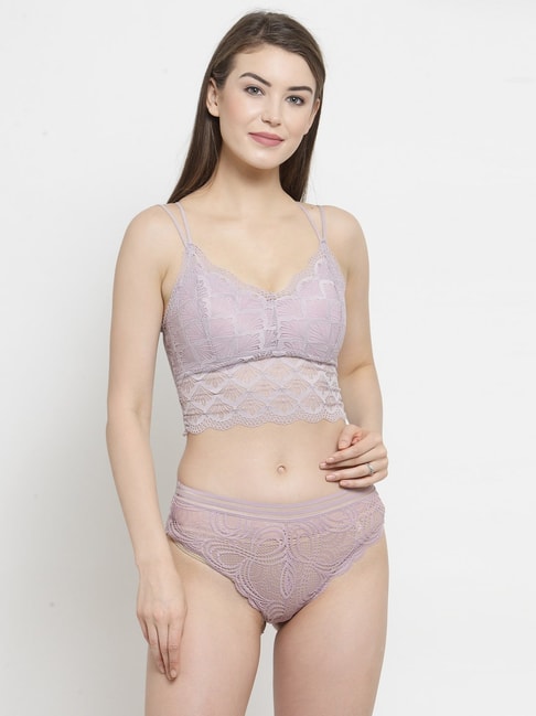 Buy PrettyCat Purple Lace Bralette & Panty Set for Women Online