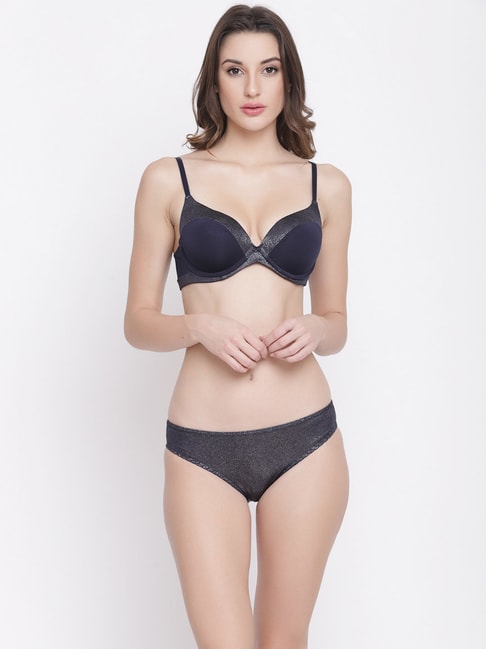 Buy PrettyCat Blue Textured Push Up Bra & Panty Set for Women Online @ Tata  CLiQ