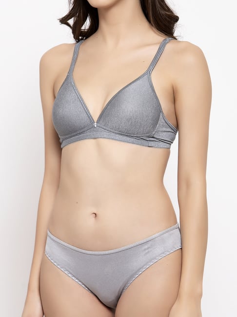 Buy PrettyCat Grey Textured T-Shirt Bra & Panty Set for Women Online @ Tata  CLiQ