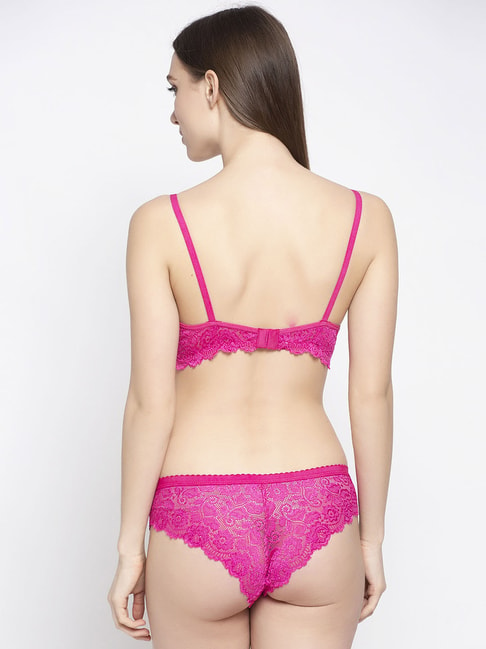 Buy PrettyCat Pink Lace T-Shirt Bra & Panty Set for Women Online @ Tata CLiQ