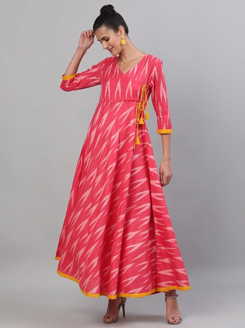 Aks Pink Cotton Printed Maxi Dress Price in India