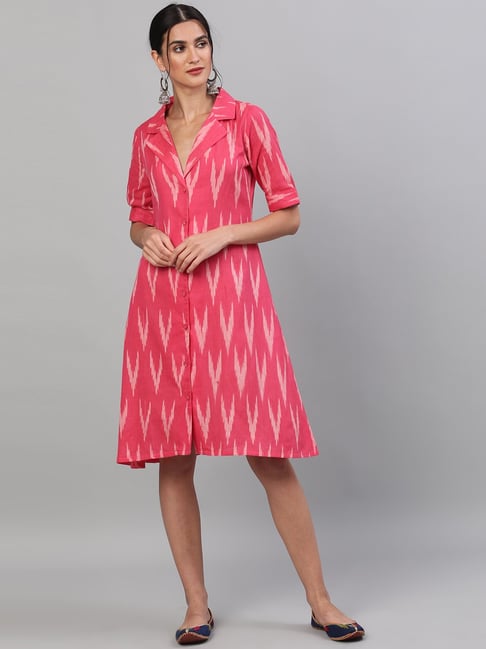 Aks Pink Cotton Printed Shirt Dress Price in India