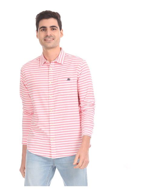 Aeropostale Pink Regular Fit Striped Cotton Shirt