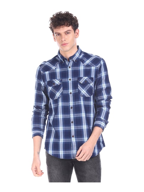 Aeropostale Blue Regular Fit Check Cotton Shirt