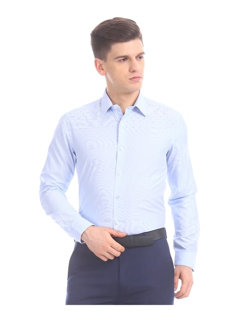 Arrow New York Light Blue Slim Fit Striped Shirt