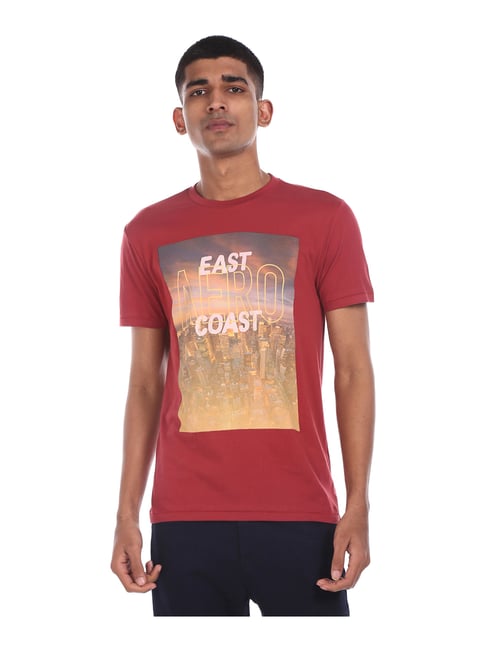 Aeropostale Maroon Printed Crew T-Shirt - Flexi Collection