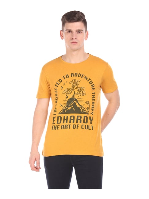 Ed Hardy Mustard Printed Crew T-Shirt