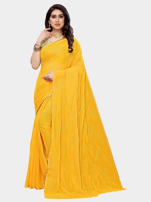 KSUT Yellow Textured Saree With Blouse Price in India