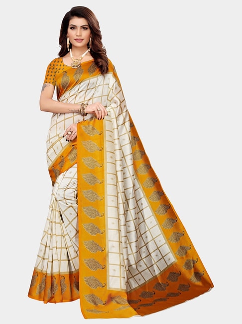 KSUT Yellow Check Saree With Blouse Price in India